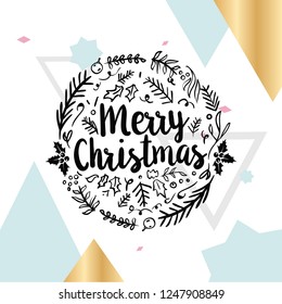 Merry Christmas. Typography. Vector logo, text design. Greeting card.