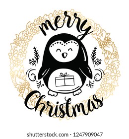Merry Christmas. Typography. Vector logo, text design. Greeting card.