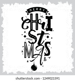 Merry Christmas. Typography. Vector logo, text design. Greeting card.