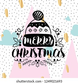 Merry Christmas. Typography. Vector logo, text design. Greeting card.