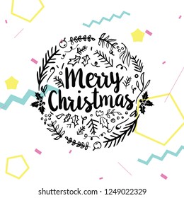 Merry Christmas. Typography. Vector logo, text design. Greeting card.