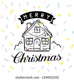 Merry Christmas. Typography. Vector logo, text design. Greeting card.