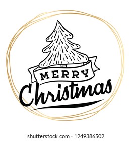 Merry Christmas. Typography. Vector logo, text design. Greeting card.