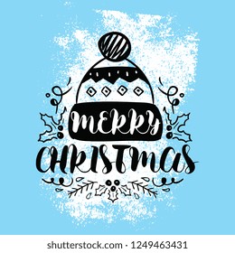 Merry Christmas. Typography. Vector logo, text design. Greeting card.