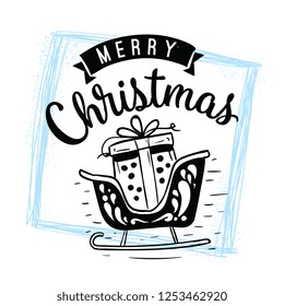 Merry Christmas. Typography. Vector logo, text design. Greeting card.