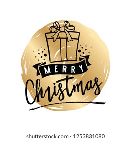 Merry Christmas. Typography. Vector logo, text design. Greeting card.