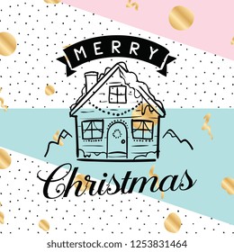 Merry Christmas. Typography. Vector logo, text design. Greeting card.