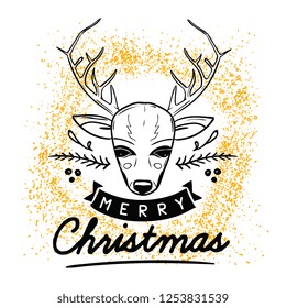 Merry Christmas. Typography. Vector logo, text design. Greeting card.