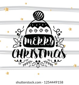 Merry Christmas. Typography. Vector logo, text design. Greeting card.