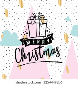 Merry Christmas. Typography. Vector logo, text design. Greeting card.