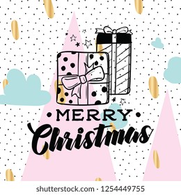 Merry Christmas. Typography. Vector logo, text design. Greeting card.