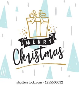 Merry Christmas. Typography. Vector logo, text design. Greeting card.