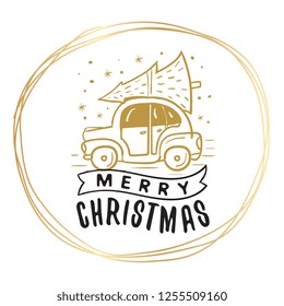 Merry Christmas. Typography. Vector logo, text design. Greeting card.