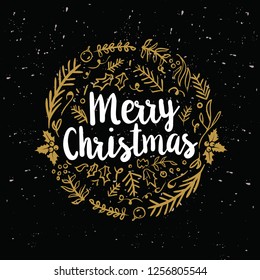 Merry Christmas. Typography. Vector logo, text design. Greeting card.