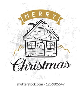 Merry Christmas. Typography. Vector logo, text design. Greeting card.