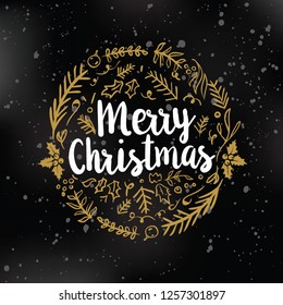 Merry Christmas. Typography. Vector logo, text design. Greeting card.
