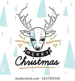 Merry Christmas. Typography. Vector logo, text design. Greeting card.