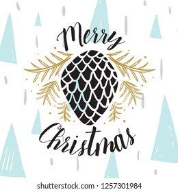 Merry Christmas. Typography. Vector logo, text design. Greeting card.