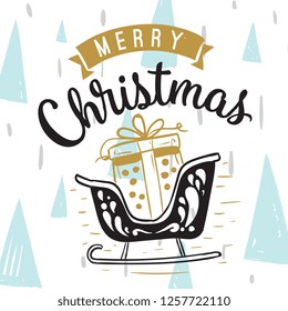 Merry Christmas. Typography. Vector logo, text design. Greeting card.