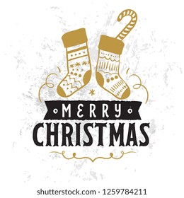 Merry Christmas. Typography. Vector logo, text design. Greeting card.