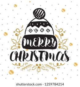 Merry Christmas. Typography. Vector logo, text design. Greeting card.