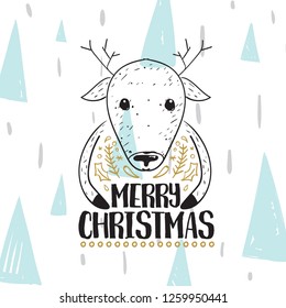 Merry Christmas. Typography. Vector logo, text design. Greeting card.