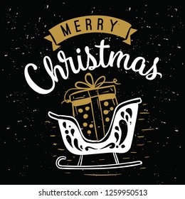 Merry Christmas. Typography. Vector logo, text design. Greeting card.
