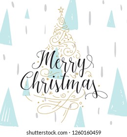 Merry Christmas. Typography. Vector logo, text design. Greeting card.