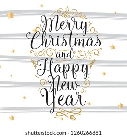 Merry Christmas. Typography. Vector logo, text design. Greeting card.