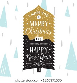 Merry Christmas. Typography. Vector logo, text design. Greeting card.