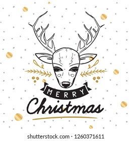 Merry Christmas. Typography. Vector logo, text design. Greeting card.