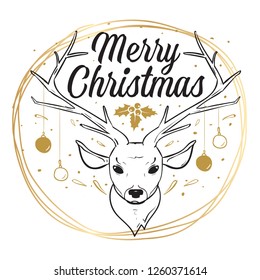 Merry Christmas. Typography. Vector logo, text design. Greeting card.