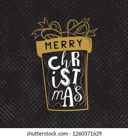 Merry Christmas. Typography. Vector logo, text design. Greeting card.