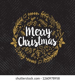 Merry Christmas. Typography. Vector logo, text design. Greeting card.