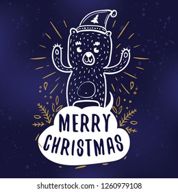 Merry Christmas. Typography. Vector logo, text design. Greeting card.