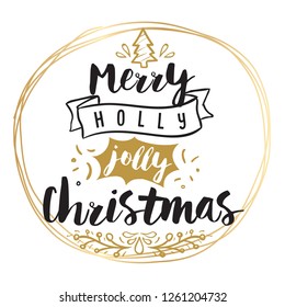Merry Christmas. Typography. Vector logo, text design. Greeting card.