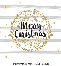 Merry Christmas. Typography. Vector logo, text design. Greeting card.