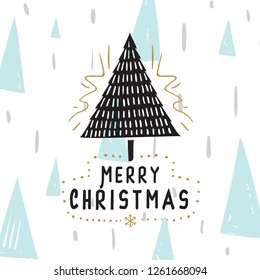 Merry Christmas. Typography. Vector logo, text design. Greeting card.