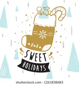 Merry Christmas. Typography. Vector logo, text design. Greeting card.