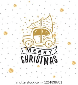 Merry Christmas. Typography. Vector logo, text design. Greeting card.