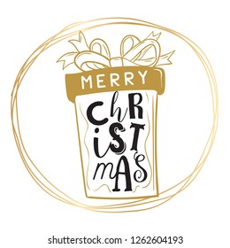 Merry Christmas. Typography. Vector logo, text design. Greeting card.