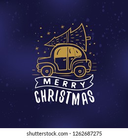 Merry Christmas. Typography. Vector logo, text design. Greeting card.
