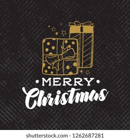 Merry Christmas. Typography. Vector logo, text design. Greeting card.