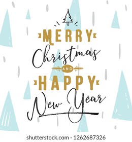 Merry Christmas. Typography. Vector logo, text design. Greeting card.
