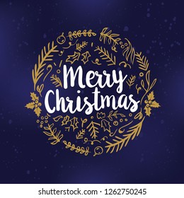 Merry Christmas. Typography. Vector logo, text design. Greeting card.