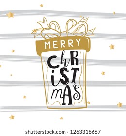 Merry Christmas. Typography. Vector logo, text design. Greeting card.