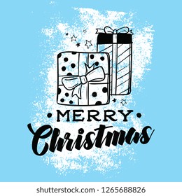 Merry Christmas. Typography. Vector logo, text design. Greeting card.