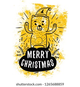Merry Christmas. Typography. Vector logo, text design. Greeting card.