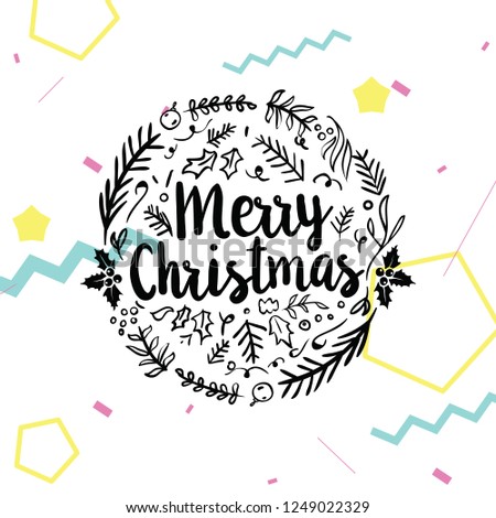 Merry Christmas. Typography. Vector logo, text design. Greeting card.