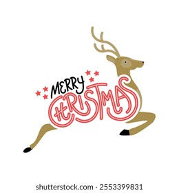 Merry Merry Christmas Typography wit deer vector design for web store, mobile apps print  